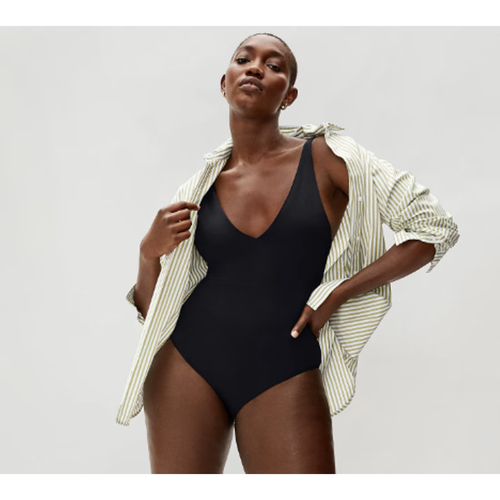 Everlane Womens The V-Neck One Piece Bathing Suit Small Swimwear Black NWT