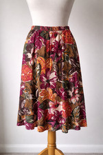 VTG Leslie Tropical Floral Pull On Skirt Boho Resort Vacation Flowy Made in USA
