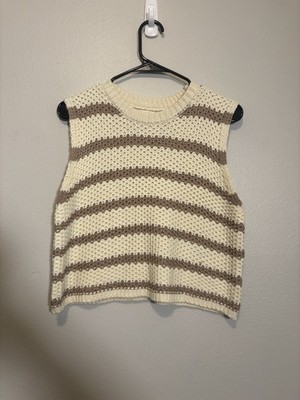 La Miel Chunky Stripe Sleeveless Sweater Top Affogato Preppy Casual Chic Retro