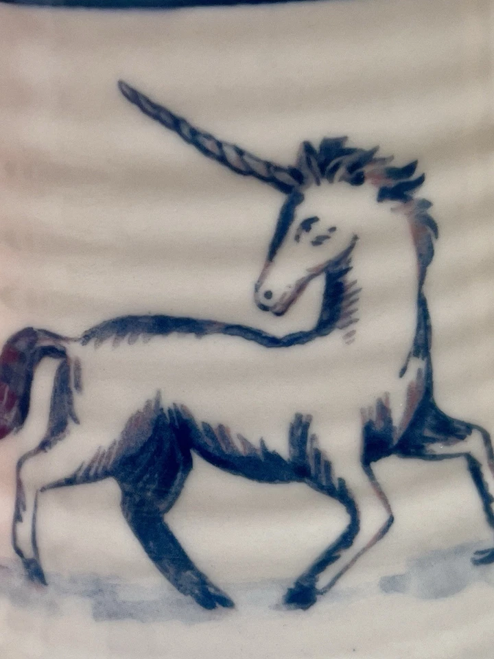 Anthropologie Molly Hatch Blue & White Unicorn Stoneware Mug Collectible - Image 3 of 4