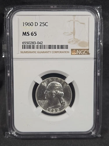 1960 D Washington Quarter Silver Coin Ngc Graded Ms65