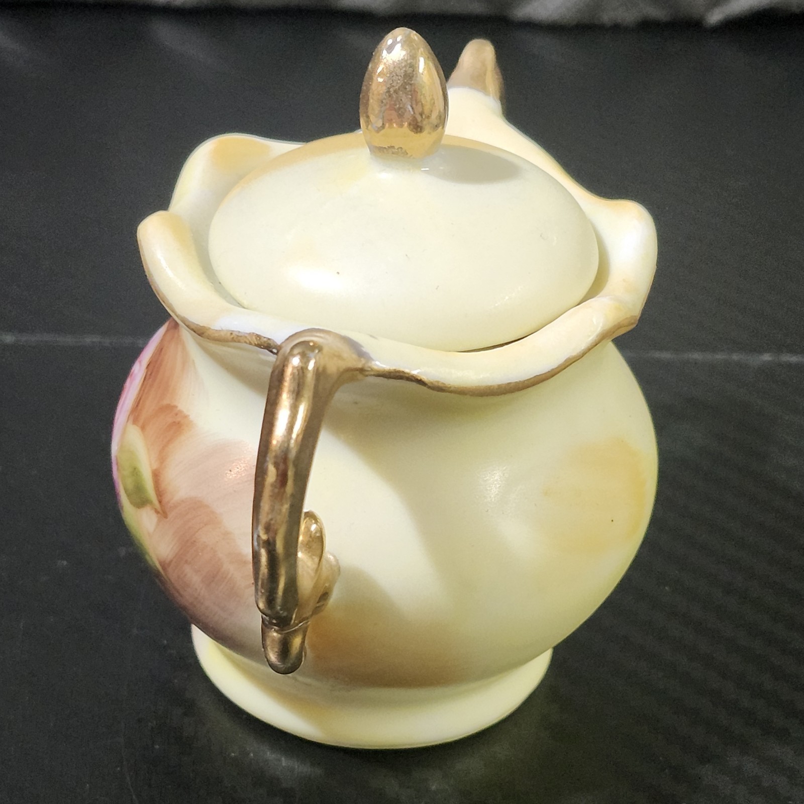 Enesco sugar bowl E2351 Pink Flowers with gold trim Miniature image 6