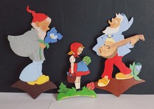 Mertens-Holz Kunst Figuren -3 Stück -Rotkäppchen u.a. -Wanddeko-Vintage