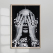 Glamour Jewelry Portrait Poster Black White Fashion Wall Art Print