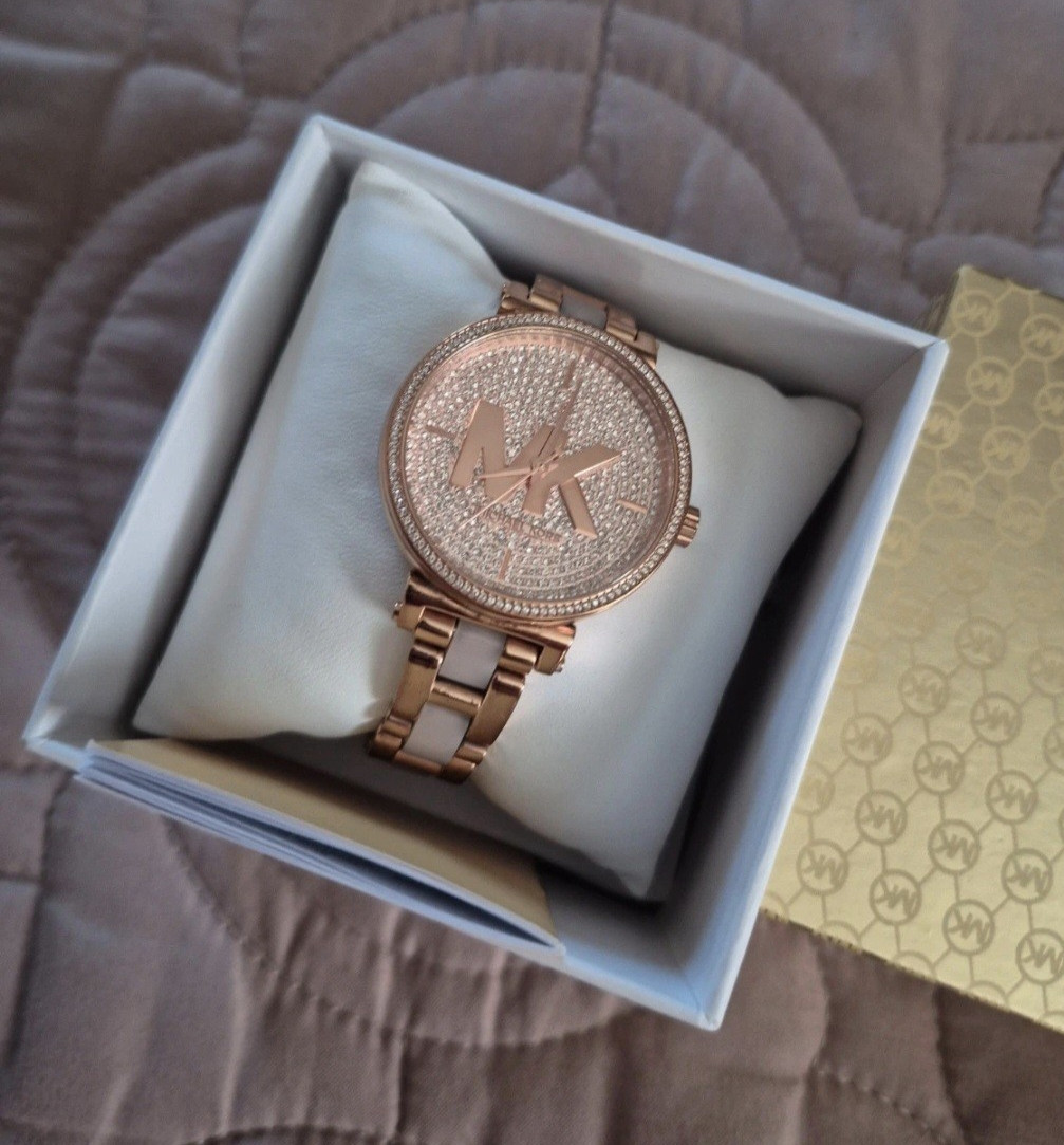 Michael Kors Women’s Quartz Rose Gold Tone Logo Dial Bracelet Watch w/ Box