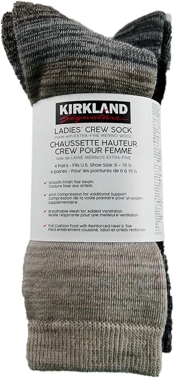 Meias Kirkland Signature femininas extra finas lã merino tripulação cinza 4 peças 6 a 10 - Imagem 2 de 2
