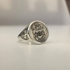 Custom Silver Signet Ring Family Crest Coat of Arms Fleur-de-Lis Gift Men