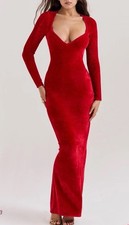 House of CB Aria Scarlet Chenille Maxi Velvet Dress Sz XS Red Sweetheart