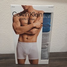 Calvin Klein 100 Cotton Boxer Brief Small Classic Fit 3 Pack Blue Grey