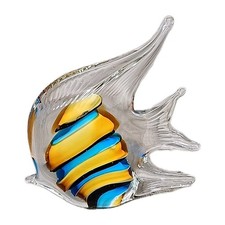 Vtg Murano Style Blue Orange Striped Glass Angelfish Paperweight Figurine