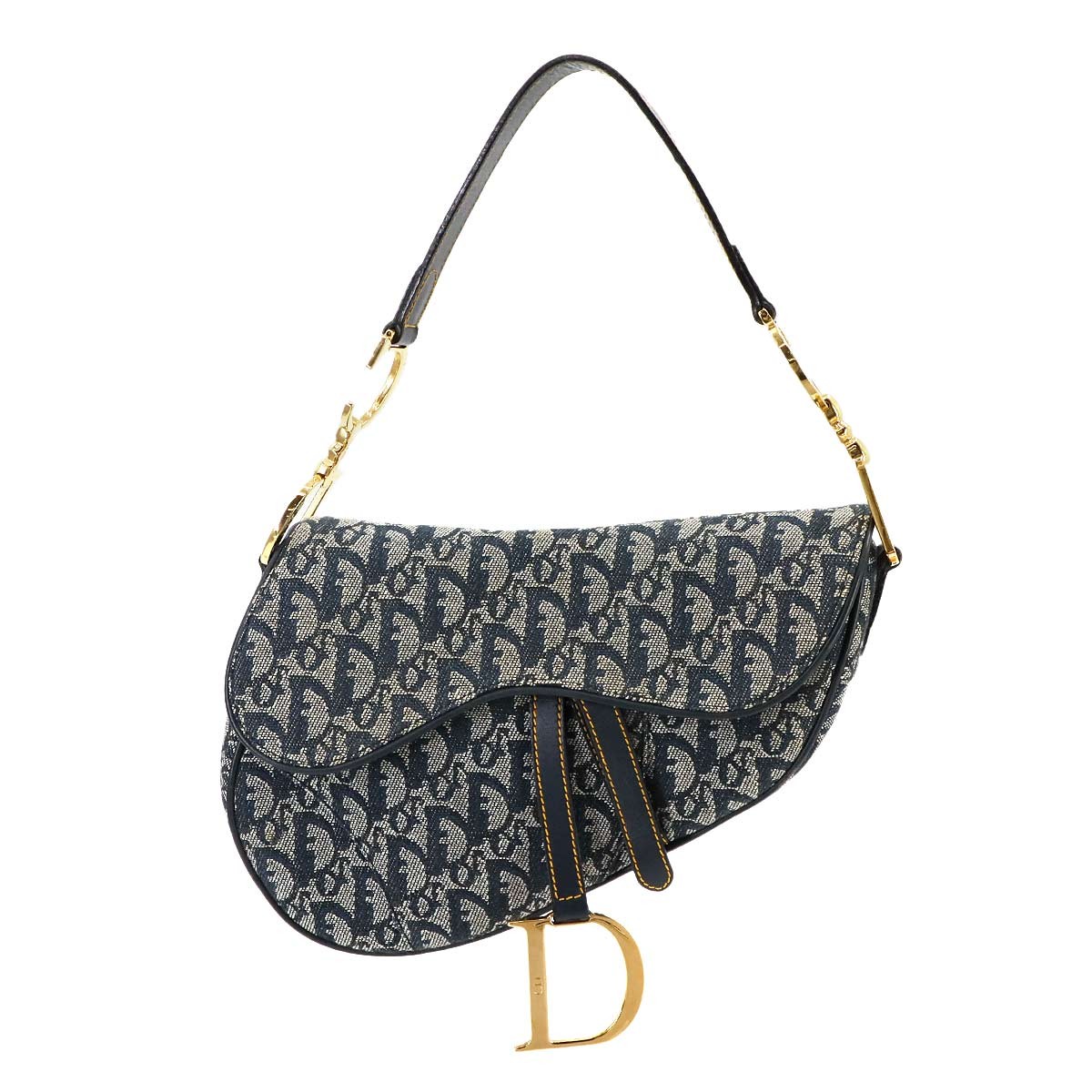 Christian Dior Trotter Saddle Shoulder Bag in Navy Canvas and Leather 90275228