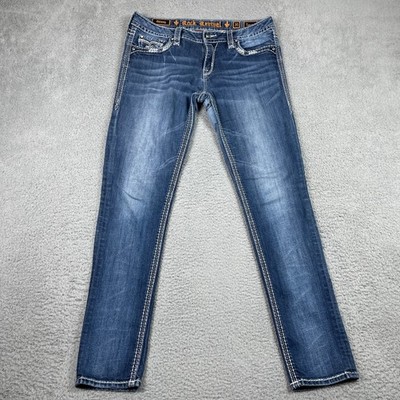 Rock Revival Luxor Skinny Jeans Womens 31 (Fits 33x32) Blue Embellished Stretch