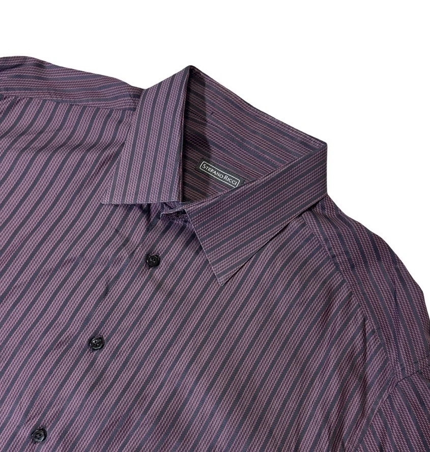 Stefano Ricci mens 18 46 dark red black stripe cotton luxury dress shirt EUC - Image 2 of 4