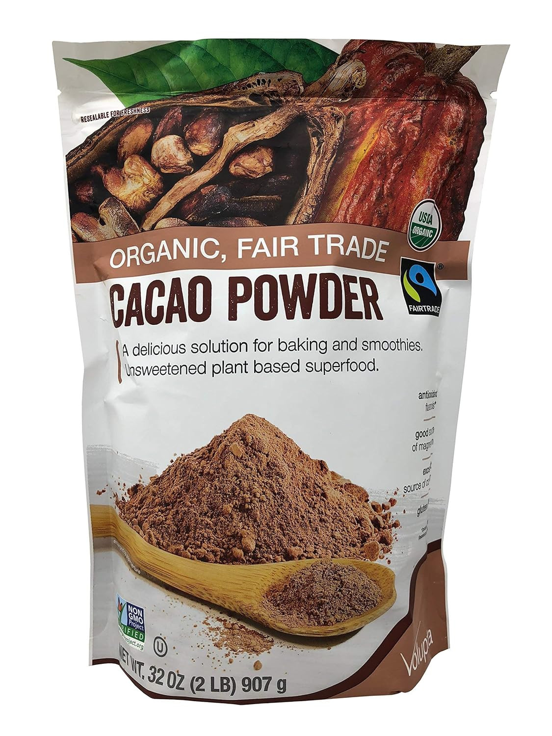 Organic & Fair Trade Unsweetened Super Food Cacao Powder, 32