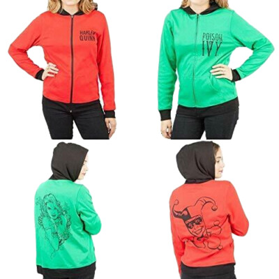 Harley Quinn & Poison Ivy Reversible Hoodie Green to Red Junior's Women's NWT