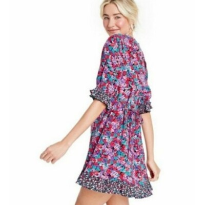 Rixo Pink Floral Short Sleeve Women's Mini Dress | eBay