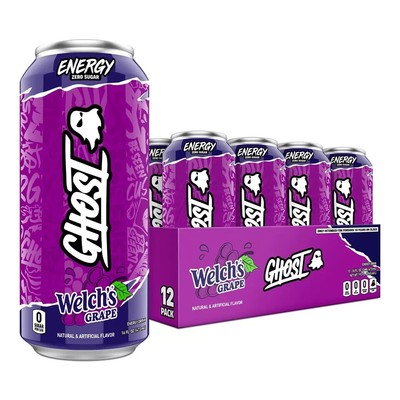 GHOST Energy Drink - 12-Pack Welch's Grape 16oz Cans - Energy & Focus & No Ar...