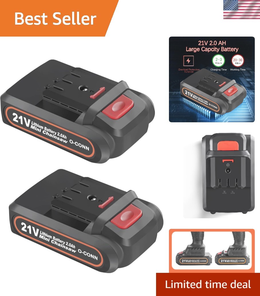 Mini Chainsaw Battery Replacement 2 Pack 21V 2000mAh Rechargeable
