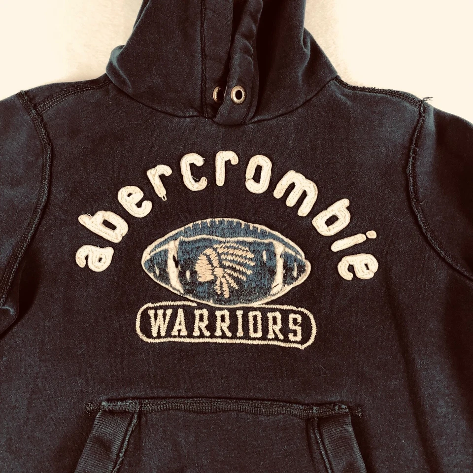 Abercrombie & Fitch Muscle Hoodie Youth Boys XL Blue Warriors Y2K Appliqué - Image 2 of 4