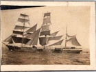 Antique B/W Photograph Photo Large 3 Masted Ship Full Sail 3 1/4" X 2 1/2"