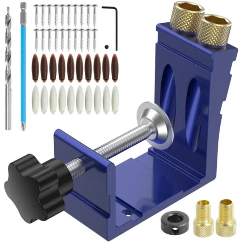 Pocket Hole Jig Adjustable Punch Locator 15 Degree Angle Hole Drill Guide Kit - Picture 9 of 9