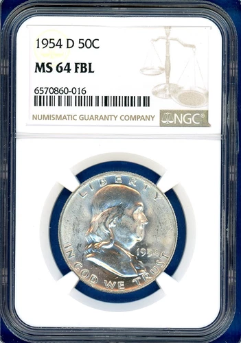 1954 D NGC MS64 FBL Franklin Silver Half Dollar 50c US Mint 1954-D MS-64 FBL