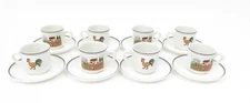 Villeroy & Boch DESIGN NAIF Set of 8 Teacups & Saucers "Farmers" Scene