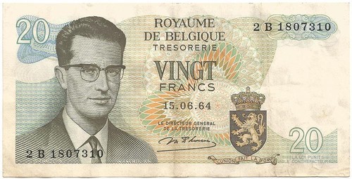 1964 KINGDOM of BELGIUM "Vingt" or 20 Francs TREASURY Not a NATIONAL BANK Note - Picture 2 of 3