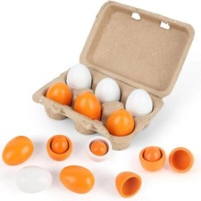 6PCS Wooden Play Eggs Fake Egg Toys for Kids Kitchen Pretend Play Food Set
