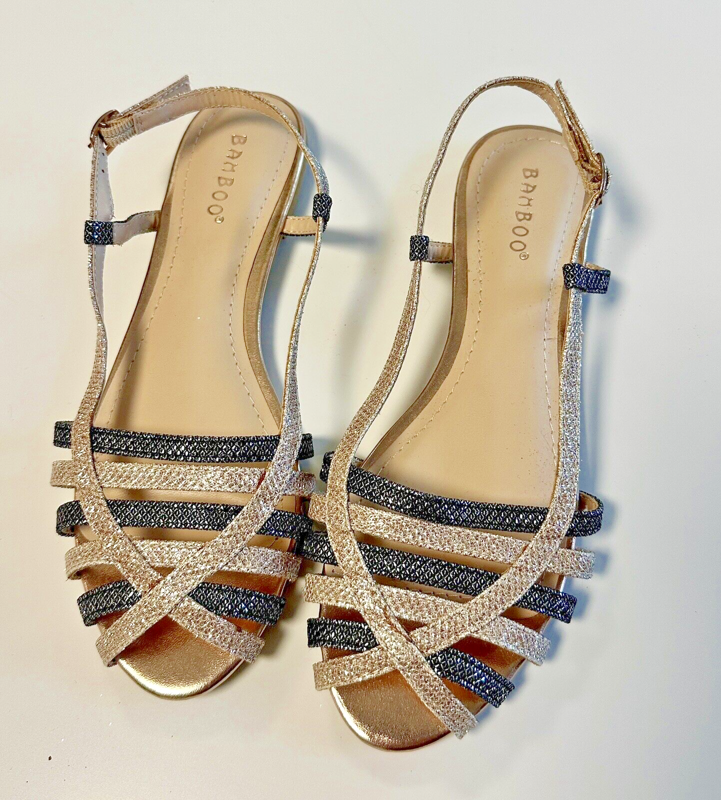 Bamboo brand gold and silver glitter sandals new without tags