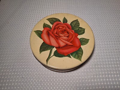 Vintage Mrs. Stevens Chicago Red Rose Floral Candy Canister Tin 8