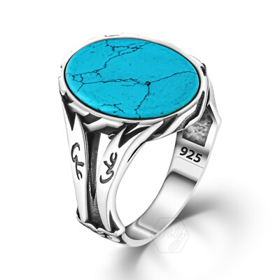 925 Sterling Silver Turquoise Stone Hazrat Ali Zulfiqar Sword Men's Ring