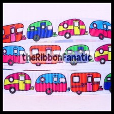 3 yds 5/8" Glamper Vintage Campers Camping Canned Ham Kitsch Grosgrain Ribbon