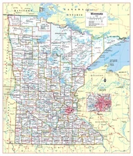 Minnesota State Wall Map Poster Large Print 24"Wx28"H