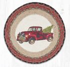 2 PC Braided Jute Round Stenciled Placemat/Trivet. Earth Rugs. CHRISTMAS TRUCK