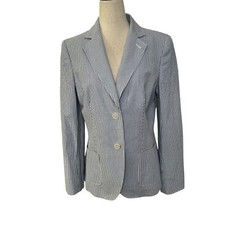 Brooks Brothers Blue  White Striped Two Button Blazer Women Size 8  35-14