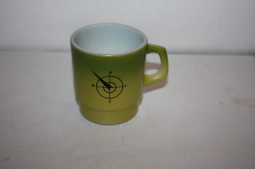 Mid-Century Fire King  NorthWest Airlines Green Compass Coffee Cup/ Mug EUC