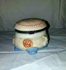 Ceramic Glass SEASHELLS Themed TRINKET BOX Metal Clasp Closure