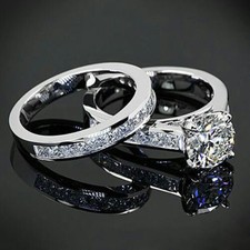 2.15ct White Round Cut CZ Engagement Bridal Ring Set 925 Sterling Silver