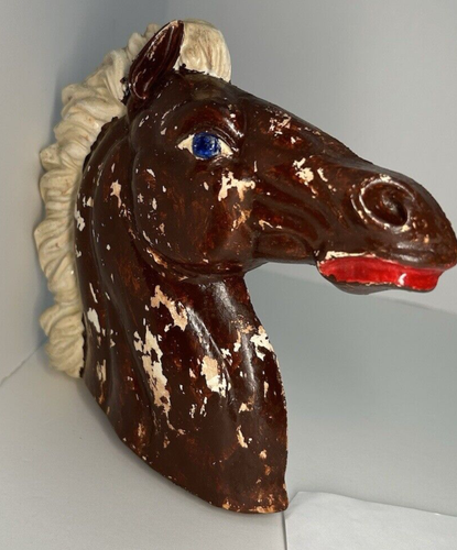 3 Vintage Chalkware Horses Wall Hangers Need Repaint Art Project Horse Heads Set - Picture 9 of 13