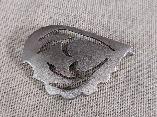 Vintage Signed Pewter Abstract Leaf Brooch - Picture 3 of 11