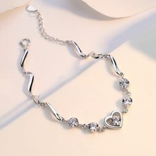 925 Sterling Silver Love Heart Charm Bracelet Womens Girls Jewellery Gift