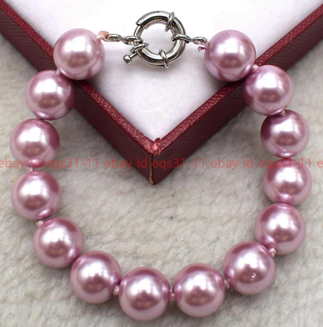 VALENTINO Bracciale Perline Gemme Perle Gemme Viola Conchiglia 12 mm Autentico Mare del Sud 6 5 10" Gioielli