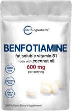 Vitamin B1 Benfotiamine 600Mg per Serving, 240 Coconut Oil Softgels | Bioavai...