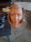 2 Pc Very Unique Pottery Leather Wrapped Statue Sculpture FACE & HAND Folk Art