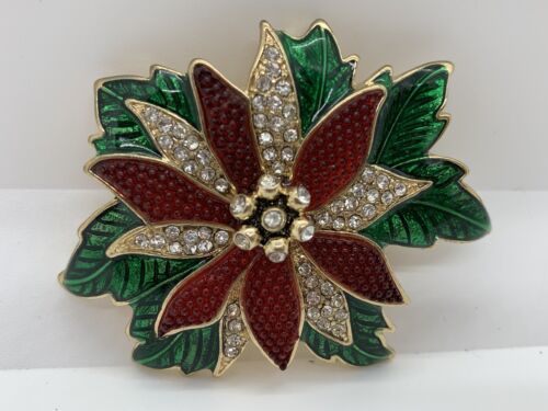 Napier Poinsettia Pin Brooch Enamel Red Christmas Goldtone Signed New In Box - Picture 1 of 12