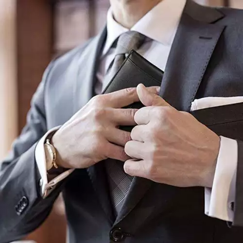 Schmale Herren-Geldbörse mit Geldklammer Leder RFID-Schutz Doppelfaltung Kreditkartenetui - Bild 7 von 8