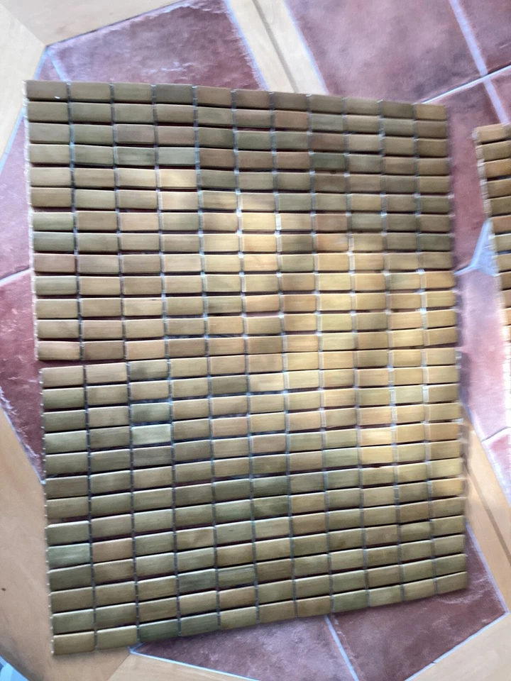 Vintage Natural Bamboo Tile Block Placemat Set 4 11.5 x 18.5 Asian Boho Mid Cent - Image 2 of 4