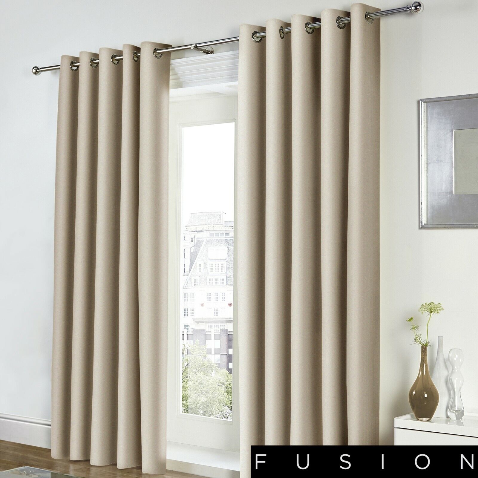 Fusion FREYA 100% Plain Dye Cotton Eyelet Curtains - Picture 2 of 7
