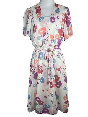 Nieves Lavi Dress Womens Silk Floral Wrap Tie Belt Feminine